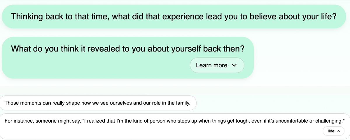 The same message twice: collapsed with a Learn more control, and opened to show the longer explanation with a Hide control.