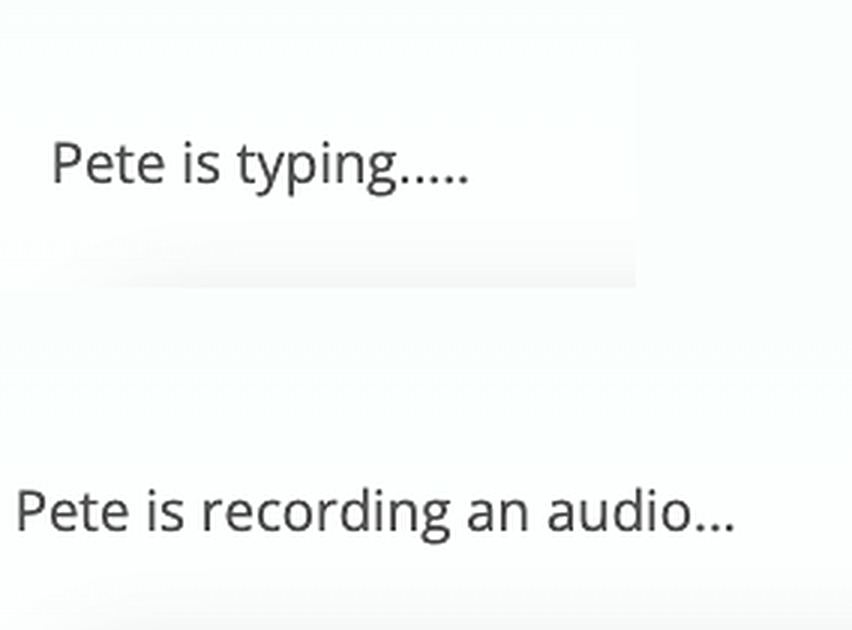 Two waiting states: the mentor's name followed by 'is typing', and the same name followed by 'is recording an audio'.