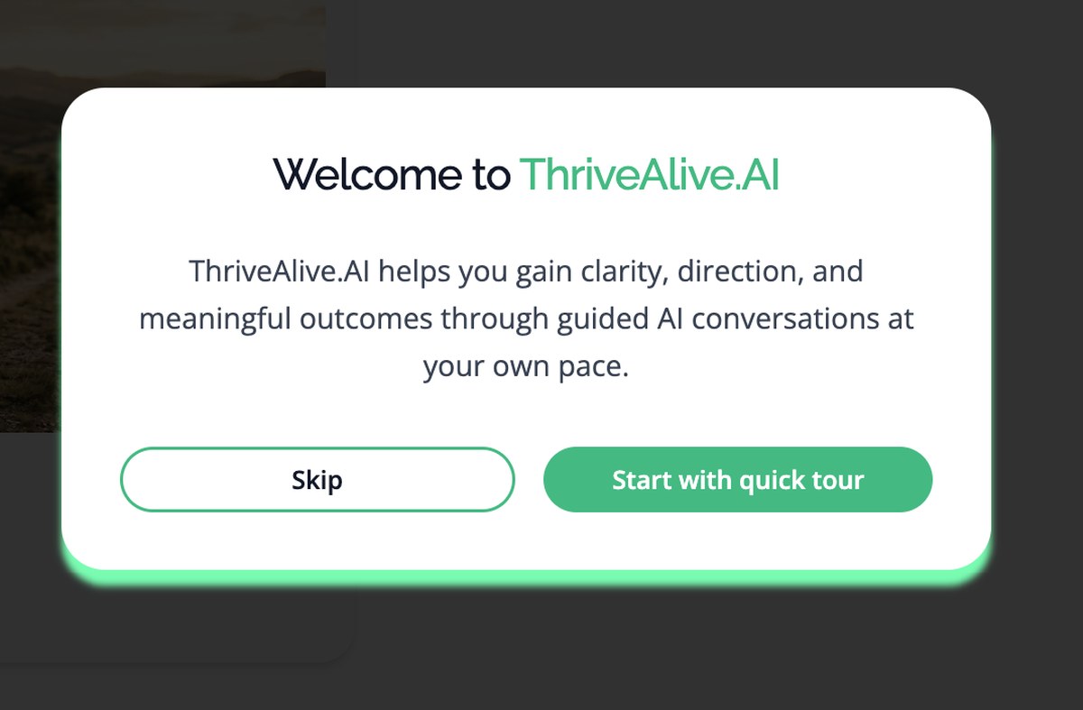 Onboarding tour welcome step with a quick tour option