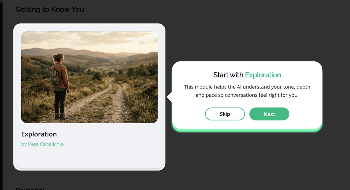 Onboarding tour pointing to the first module