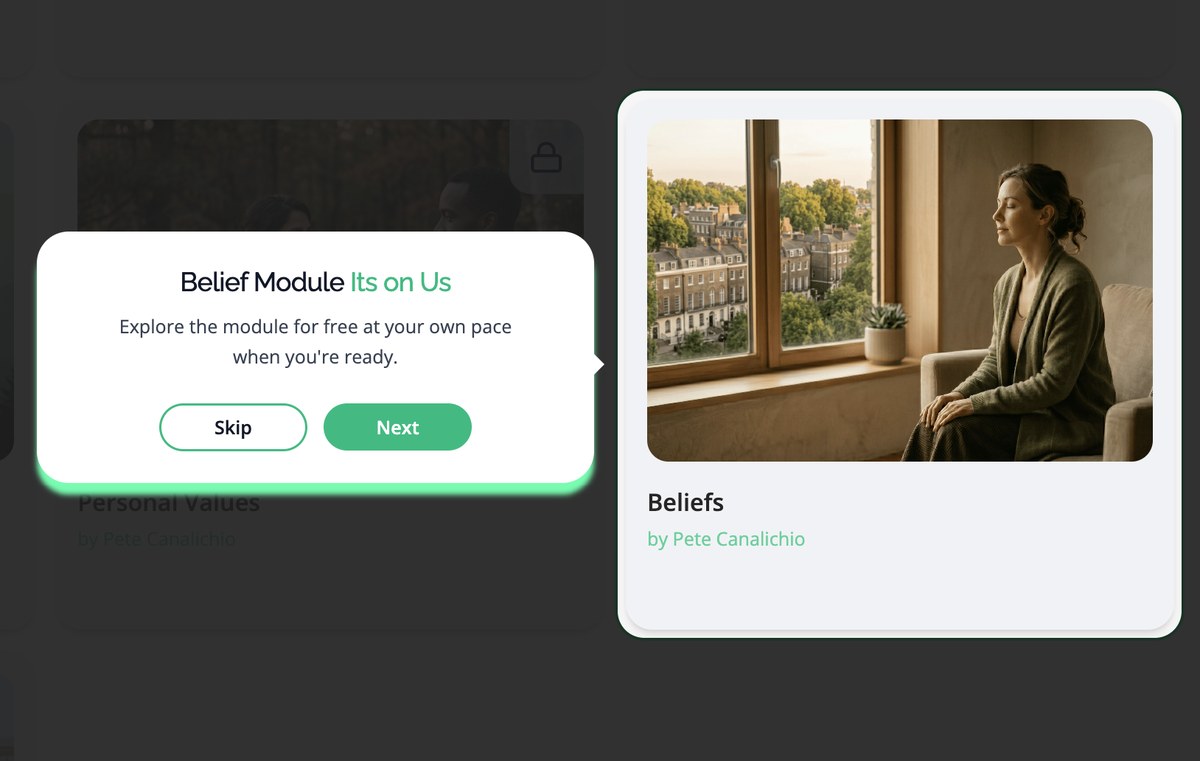Onboarding tour highlighting a free module